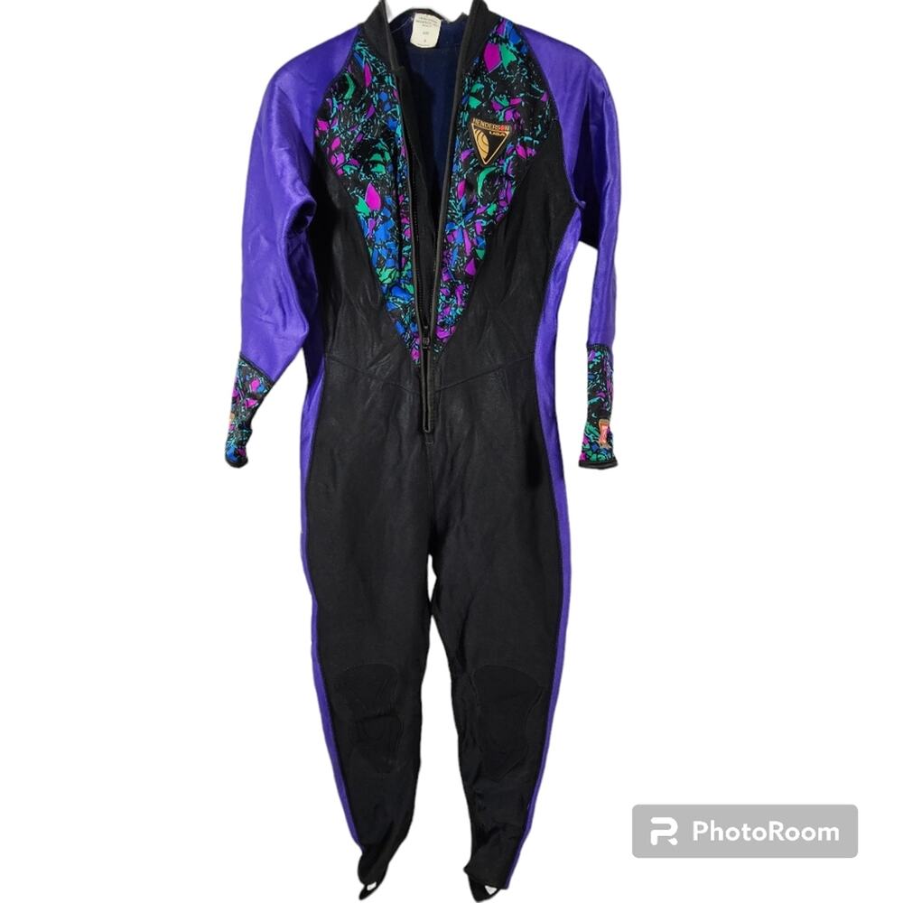 Women's Black and Purple Full-Body Wetsuit